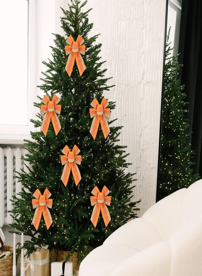 Ftuuo 4PCS Fall Orange Stripe Wreath Bows, Autumn Farmhouse Burlap Bow for Wreath Rustic Crafts Decorative Hanging Ornament Bow for Thanksgiving Indoor Outdoor Holiday Party Decorations - Image 5